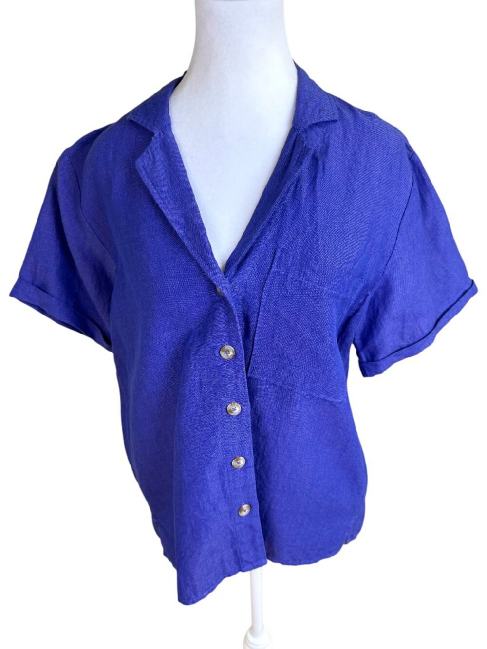 Anthropologie Maeve Blouse Linen Cotton Short Sleeve Cobalt Blue (S)